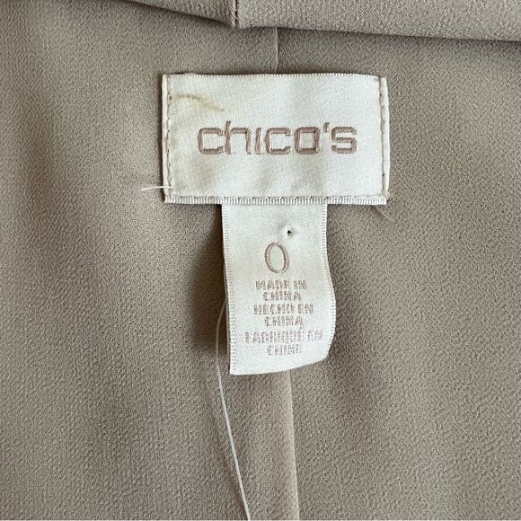 NWT Chico’s jacket soft mix safari crepe lapel size 0 (small 4) tan waist tie - Picture 11 of 12